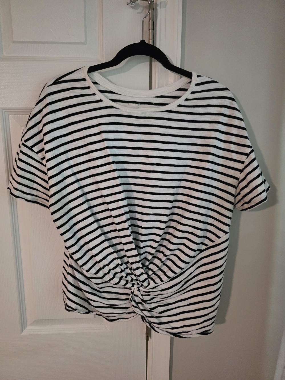 a new day Black and White Striped Twist-Front Short Sleeve Top